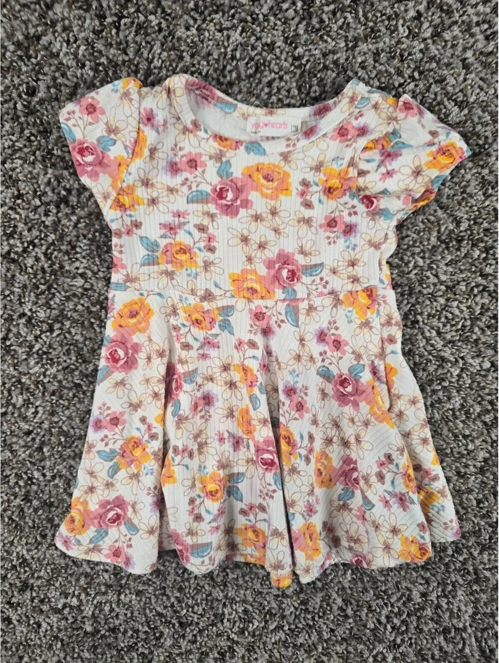 Young Hearts Baby Girls Sz 12M Dress and Cardigan Set Pink Orange Floral